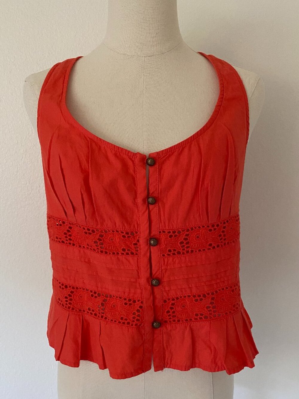 NWT Free People Kianna Lace Radiant Buttoned Peplum Tank Top - L